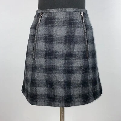 Saia Kenar feminina 2 cinza preta xadrez malha mistura de lã com zíper detalhes forrada DB - Imagem 1 de 4