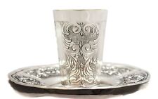 FINE 925 STERLING SILVER HANDMADE CHASED LEAF SWIRL CHASED ORNATE CUP & TRAY