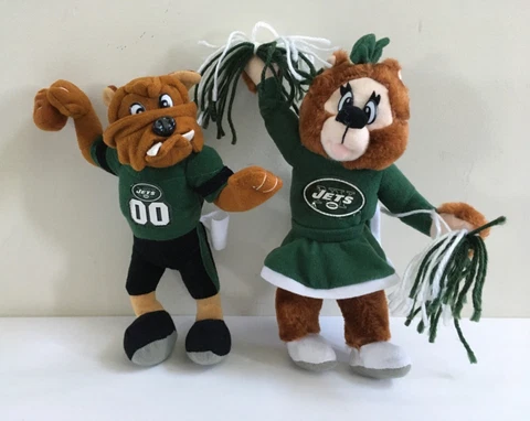 New York Jets 1999 Plush Pitbull & Bear Cheerleader Official NFL Product 9" Tall Cover