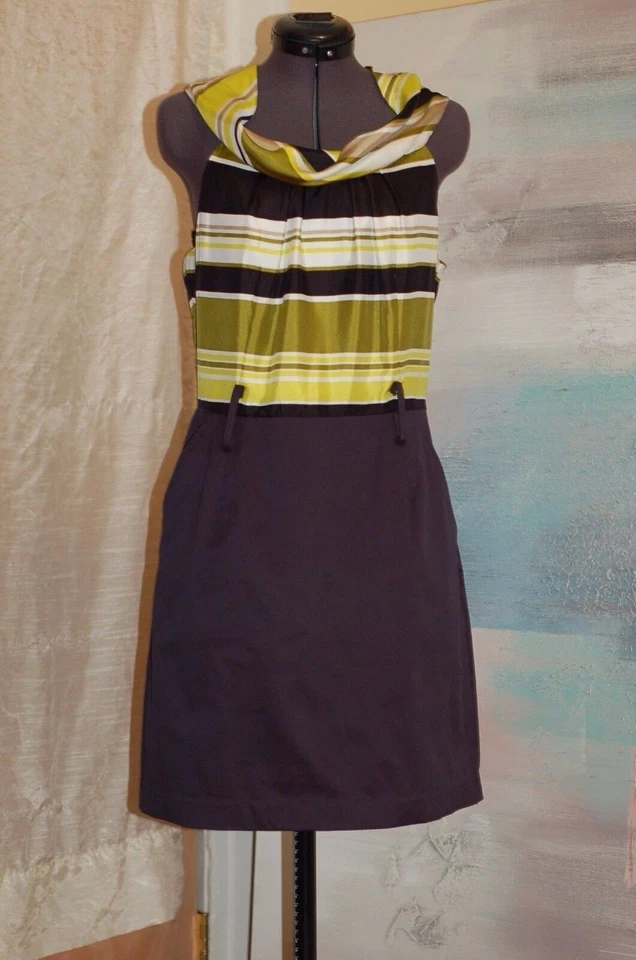 Vestido de trabajo para mujer Milly of New York seda/algodón amarillo negro sin mangas talla 6 Foto 1 de 4