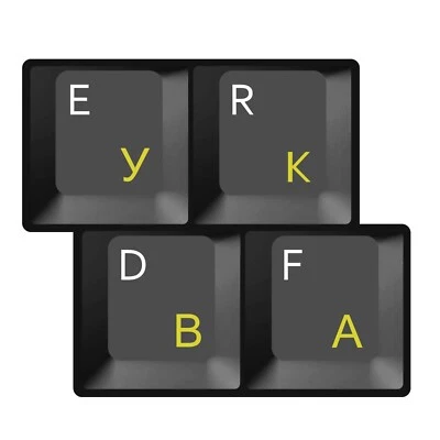 Cyrillic Russian Ukrainian Laminated Keyboard Stickers Yellow Letters for All PC - Image 1 of 4