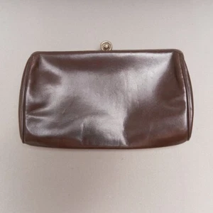 Vintage Brown Leather Clutch Purse Evening Bag Kisslock Purse  4.5 x 8 by Etra - Picture 1 of 10