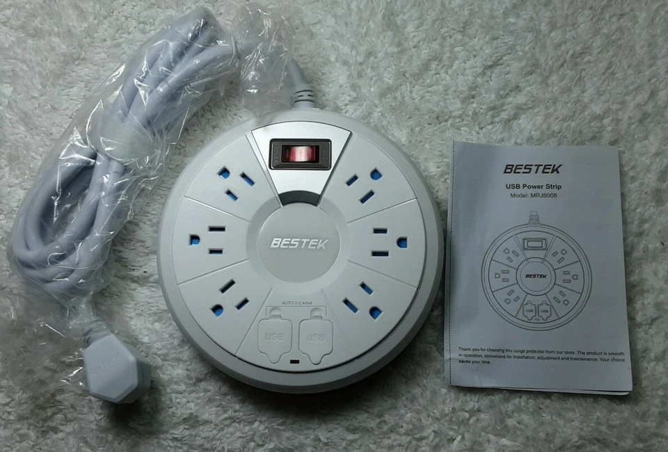 BESTEK Quick Charge 3.0 Power Strip with USB, Round AC 6-Outlet+4 USB Ports - Image 1 of 4