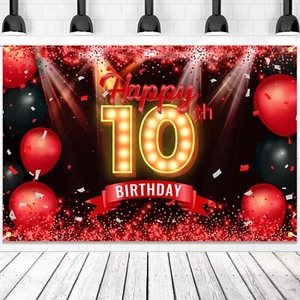 Happy 10th Birthday Banner Backdrop Photography Background Party Supplies - Picture 1 of 7