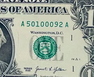 May 1, 1992 Birthday Note Anniversary $1 One Dollar Bill Fancy Serial # 50100092 - Picture 1 of 3