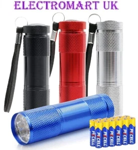 4 X ULTRA BRIGHT METAL METALLIC TORCHES 4 COLOURS INCLUDES BATTERIES 9 LED - Picture 1 of 1