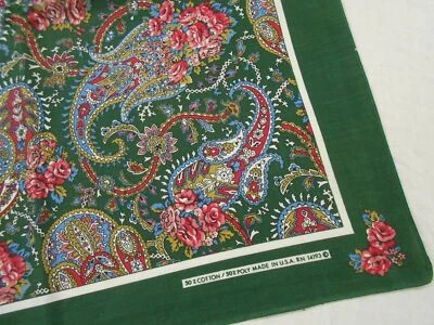 复古古董绿色花卉 PAISLEY 美国制造 棉混纺 骑手 BANDANA Hanky — 第 1/2 张图片