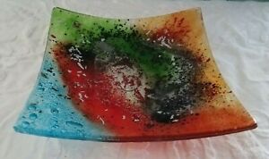 Handmade Decorative Fused Glass Plate- Beautiful Colors- Made in Greece- 8.5" w