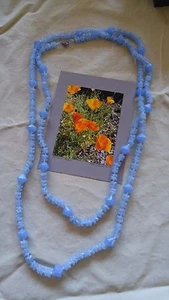 Vintage Necklace Blue milky art glass Beads Western Germany knotted 56" - Picture 1 of 6