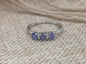 Trinity Tanzanite & White Zircon Ring Platinum Overlay Sterling Silver Size O - Picture 1 of 10