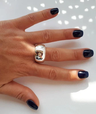 Dome Ring Heavy Chunky Silver Ring Solid Silver Wide Band Ring Statement Jewelry - Image 1 of 4