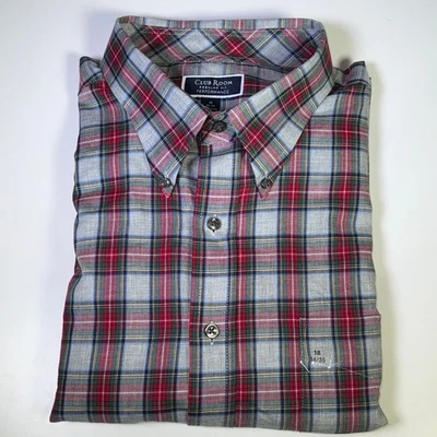 Camisa de vestir Club Room para hombre regularfit Randall a cuadros gris/rojo/blanco 18 34-35 $60 Foto 1 de 4