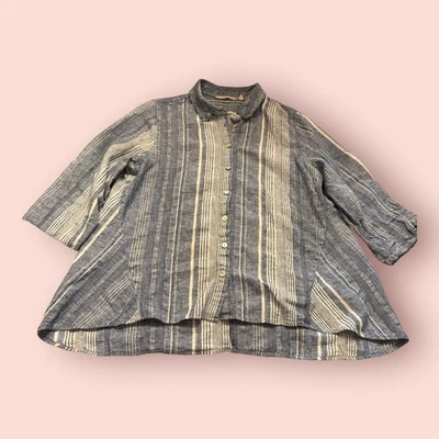 Soft Surroundings Shirt Womens 1X Blue White Striped Livienne Linen Button Up - Изображение 1 из 4