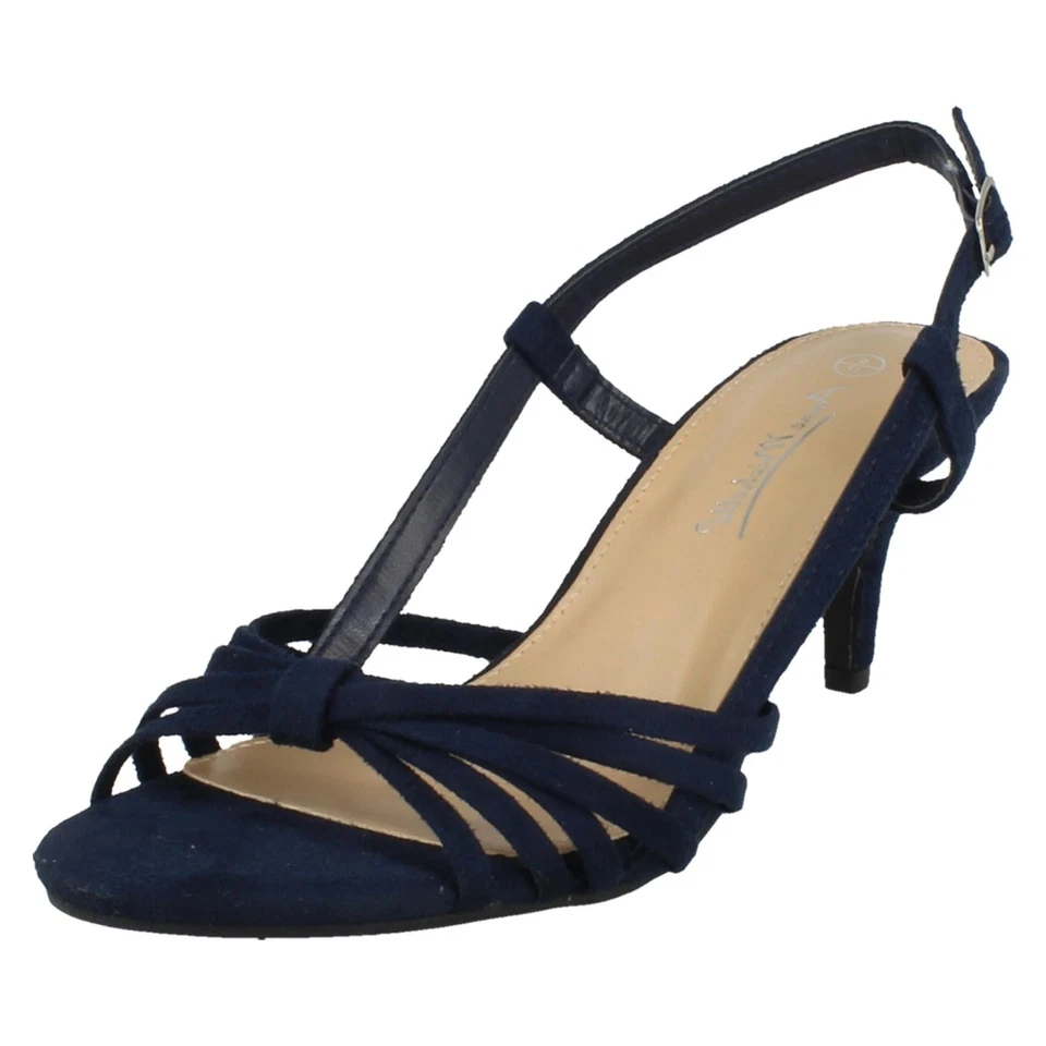 Mujer Anne Michelle Corte Ancho Punta Abierta Hebilla Medio Tacón Noche Sandalia - Imagen 1 de 1