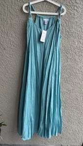 Soft Surroundings Women’s Aqua Maxi Lined A- Line Flowy Crinkle Dress XL NEW - Picture 1 of 5
