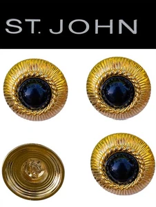St John Knits (1.2 Inch) Gold Tone Domed Center Black Bead Replacement Buttons - Picture 1 of 1