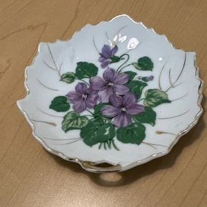 Nasco 4" Small Floral Trinket Dish Leaf Shape Japan Vintage - Picture 1 of 6