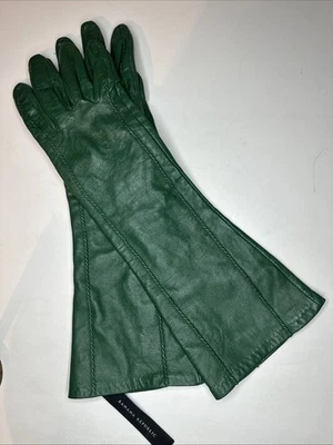 "Guantes de cuero suave largos Banana Republic verde 14"" talla L forro de seda elegantes" Foto 1 de 4