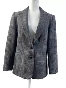 Boundary Waters Womens Blazer Size 12 Gray Pure Wool PlaidTweed Checkered - Picture 1 of 17