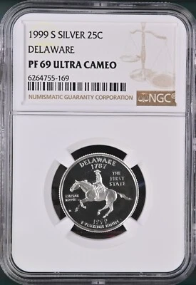 1999 S Silver 25¢ Delaware NGC PF 69 Ultra Cameo - Image 1 of 2