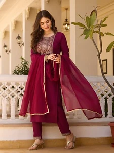 Conjunto de pantalón Dupatta de rayón para mujer india diseñador Bollywood Salwar Kameez - Imagen 1 de 5