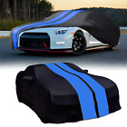 For NISSAN  GT-R NEW US Satin Stretch Indoor Car Cover Dustproof Black/BLUE