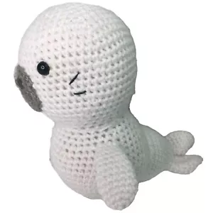Handmade Crocheted White Baby Harp Seal 9" Tall Plush Soft Arctic Ocean Critter - Picture 1 of 6