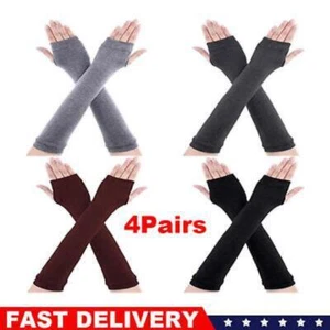 4 Pairs Arm Warmer Fingerless Gloves for Women Long Arm Sleeves Knitted Gloves - Picture 1 of 7