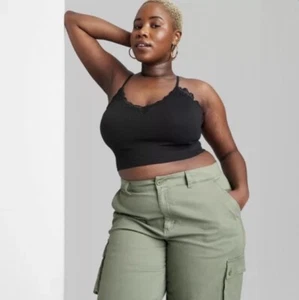 Wild Fable Women's XXL Tank Top Black Lace Trim Seamless Crop New - Picture 1 of 8