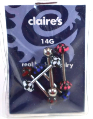 V1 5 14g 5/8 A Cuadros Acero Quirúrgico LENGUA BARRA CUERPO JOYERÍA Claire's Foto 1 de 4