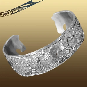 Handmade Sterling Silver Navajo Cuff Storyteller Bracelet by Lloyd Becenti - Picture 1 of 3