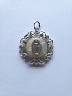Vtg Sterling Silver Mary Miraculous Marcasite Mother Of Pearl Medal 1 1/4 In