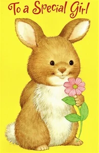 HAPPY BIRTHDAY Card, FOR GIRL, by American Greetings, Bunny, Flower + Envelope - Picture 1 of 5