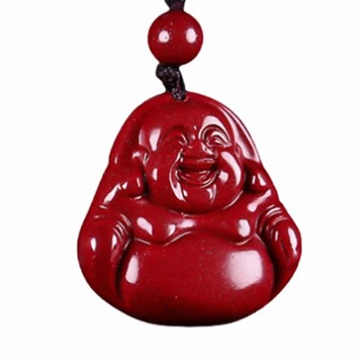 Natural Red Cinnabar Laughing Buddha Pendant Necklace Gift Attracts Good Luck — 第 1/4 张图片