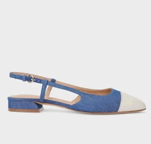 Ladies Dune Denim Slingback Shoes Womens Block Heel Court Denim Shoes