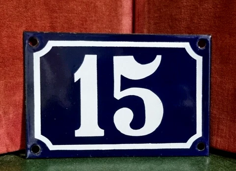 French vintage enamel house sign number 15 for door gate wall street entry Cover