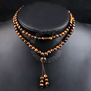 108 Beads Mala Prayer Necklace- Tigers Eye Stone Anti Stress Relief Necklace - Picture 1 of 6