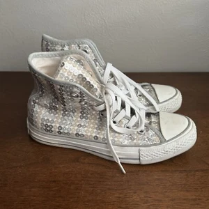 Converse Chuck Taylor All Star High Tops Silver Sequins Sz 4  womens Sz 6 - Picture 1 of 6