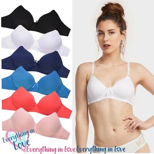 6 Pack Wireless Full cup Cotton Padded Comfortable Cotton No Wire Bras A B C Cup - Picture 1 of 48