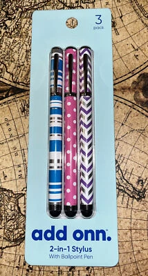 Add Onn 2 In 1 Stylus W/Ballpoint Pen iPhone Tablet Smartphone Pink Purple 3pack - Image 1 of 4