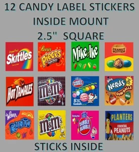 12 INSIDE MOUNT 2.5 x 2.5 Candy Machine Bulk Vending Labels - Picture 1 of 1