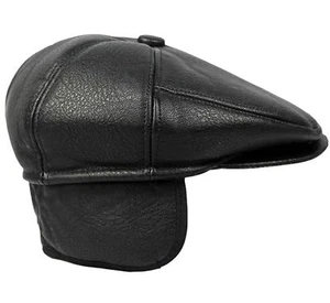 Flat Cabbie Mens Classic Newsboy Flat Cap Hat with Ear Flaps Black Size Large - Picture 1 of 2