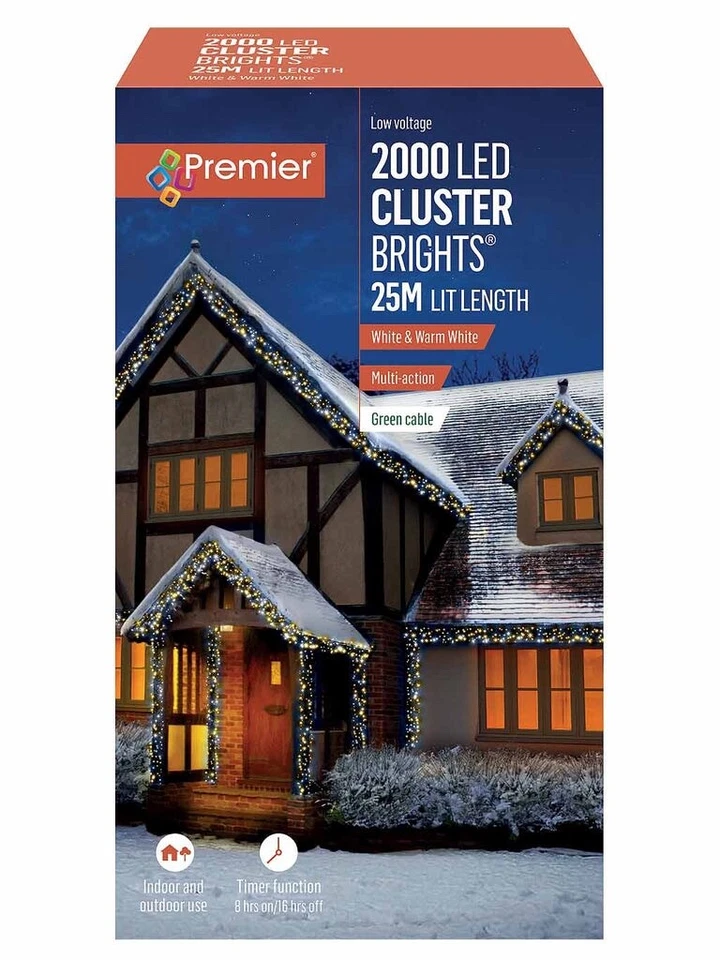 2000 LED Cluster Indoor Outdoor Christmas Tree Lights Timer - WHITE/WARM WHITE - Image 1 of 1