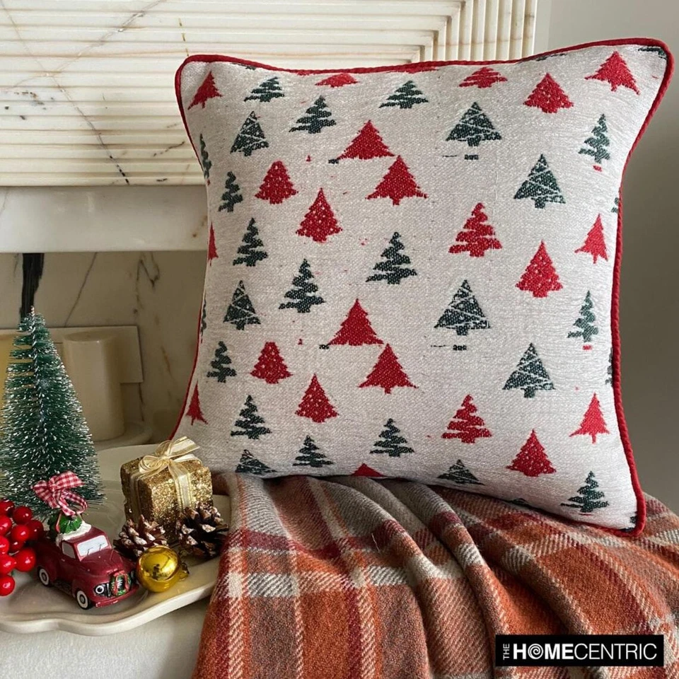 Red Holiday D�cor  Throw Pillow Cover Holiday Jacquard Woven - Cheery Pine - Image 1 of 4