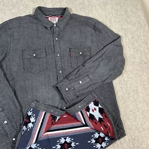 Levis Gray Snap Front Shirt Men’s XL Aztec Flannel Lined Shacket - Picture 1 of 12