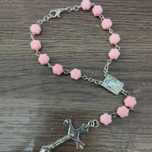 Christian Catholic Pink Rosary Cross Bracelets Religion Prayer Jewelry Gifts