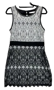 Kensie Kleider schwarz elfenbein Spitze ärmellos Kunstleder Wildlederkleid Größe 12 - Bild 1 von 15