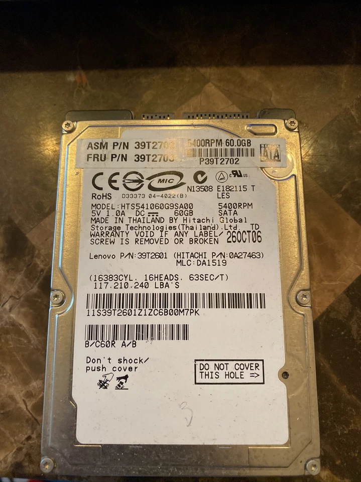 HGST 60GB Internal 5400RPM 2.5" (HTS541060G9SA00) HDD Broken Parts - Image 1 of 1