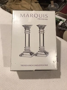 Marquis by Waterford Treviso Crystal 8-Inch Candlestick Pair New In Sealed Box - Picture 1 of 10