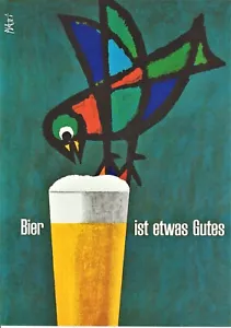 Original vintage poster print SWISS BEER IS GOOD 1964 BIRD - Picture 1 of 1